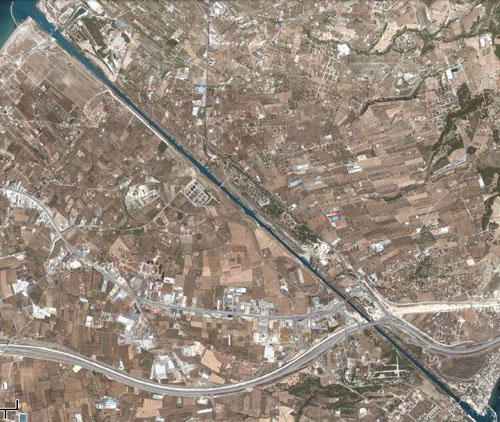 Kanał Koryncki na zdjęciu satelitarnym